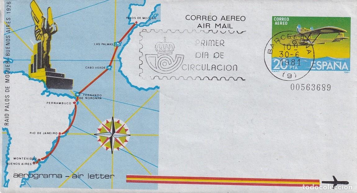 Sellos: Aerograma Espa&ntilde;a 1981 Edifil 208 - 55 Aniversario Raid Palos de Moguer-Buenos Aires Vuelo Plus Ultra