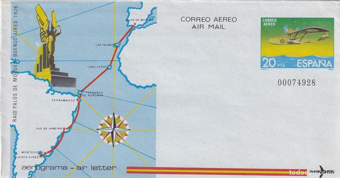 Sellos: Aerograma Espa&ntilde;a 1981 Edifil 208 - 55 Aniversario Raid Palos de Moguer-Buenos Aires Vuelo Plus Ultra