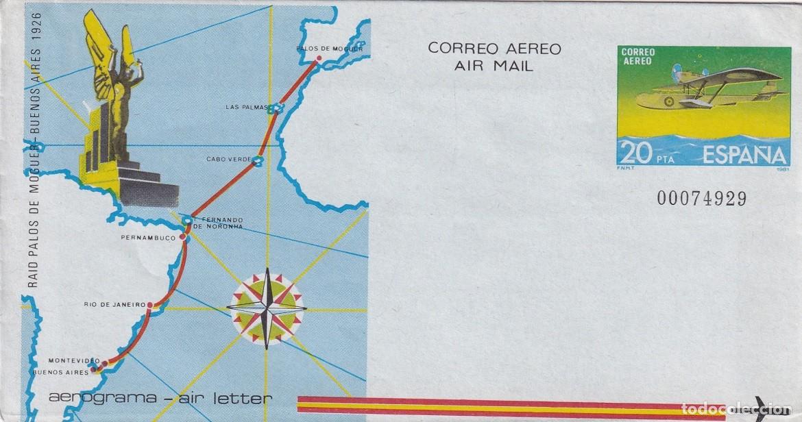 Sellos: Aerograma Espa&ntilde;a 1981 Edifil 208 - 55 Aniversario Raid Palos de Moguer-Buenos Aires Vuelo Plus Ultra