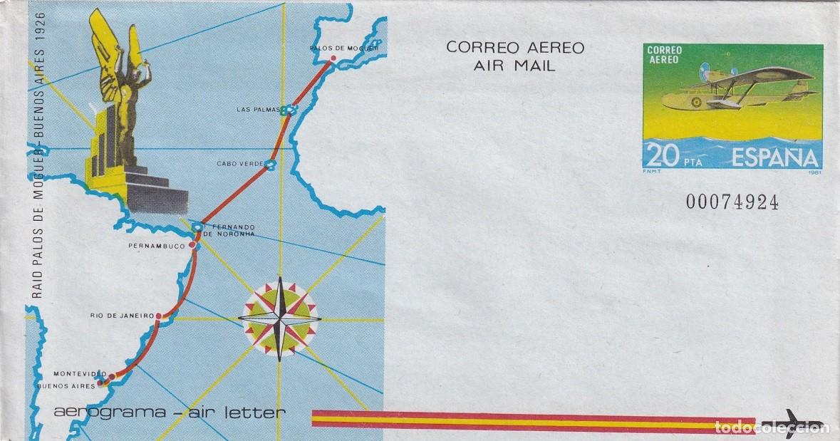 Sellos: Aerograma Espa&ntilde;a 1981 Edifil 208 - 55 Aniversario Raid Palos de Moguer-Buenos Aires Vuelo Plus Ultra