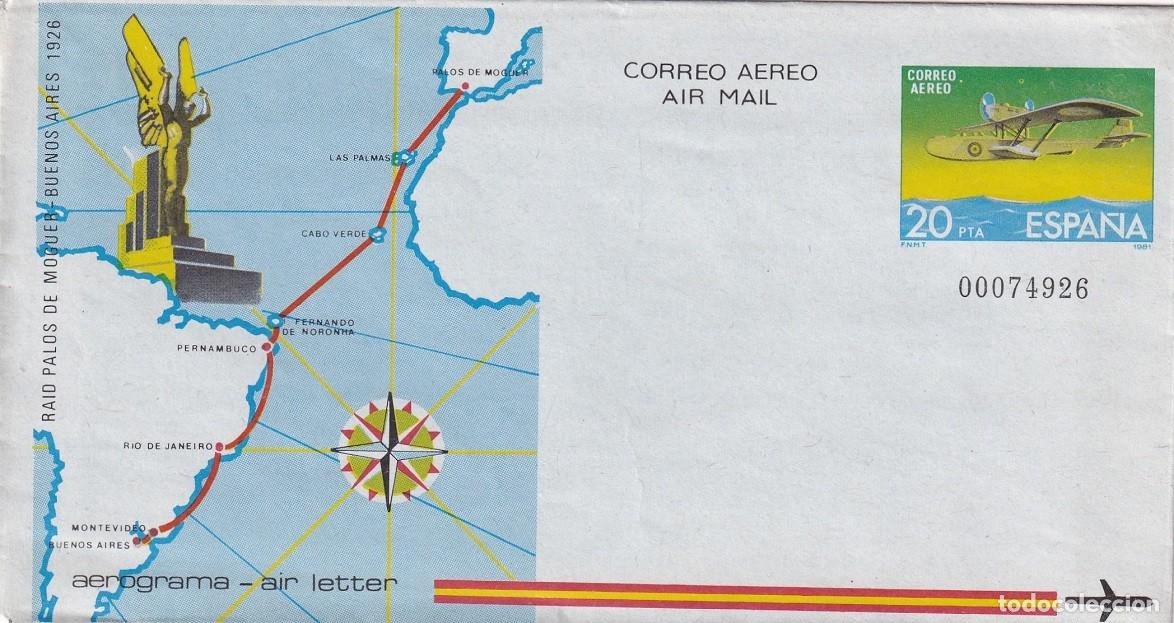 Sellos: Aerograma Espa&ntilde;a 1981 Edifil 208 - 55 Aniversario Raid Palos de Moguer-Buenos Aires Vuelo Plus Ultra