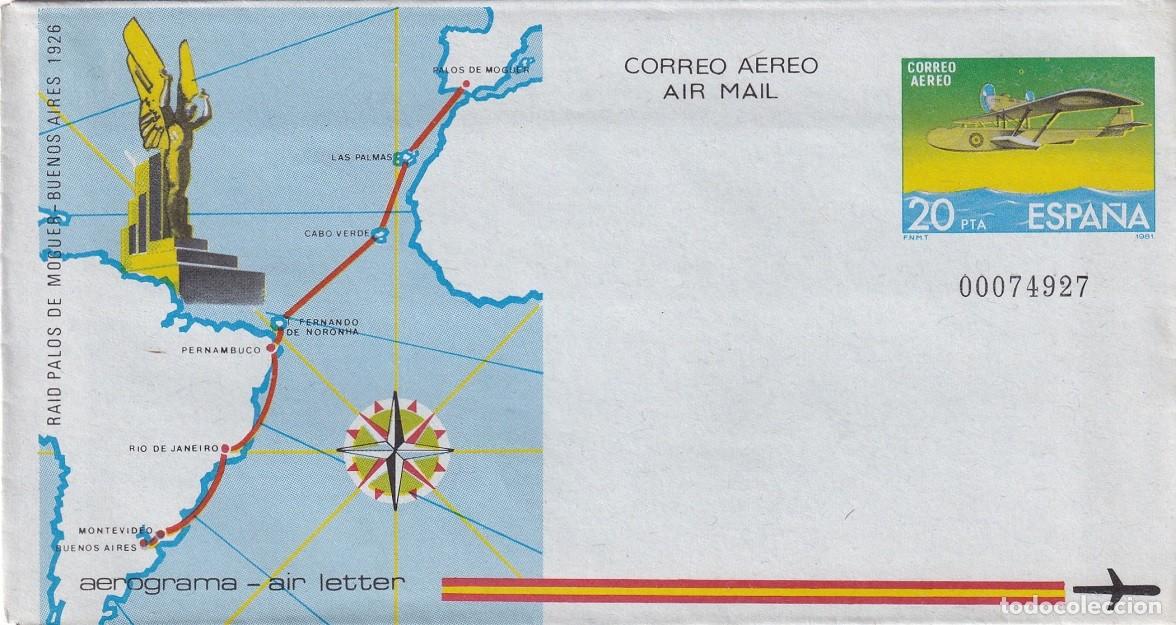 Sellos: Aerograma Espa&ntilde;a 1981 Edifil 208 - 55 Aniversario Raid Palos de Moguer-Buenos Aires Vuelo Plus Ultra