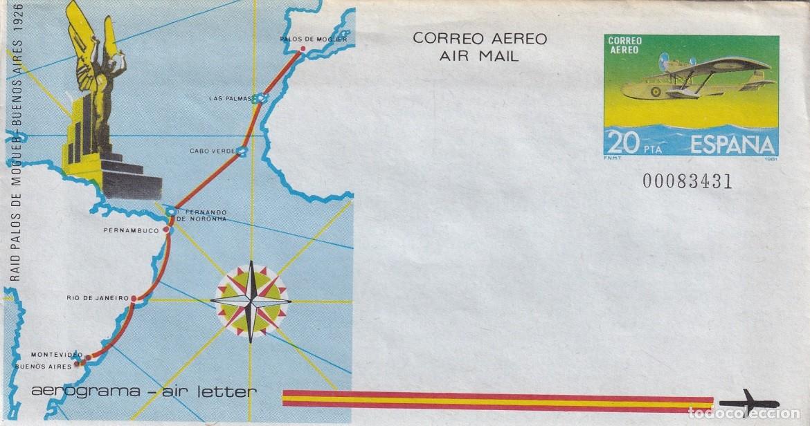 Sellos: Aerograma Espa&ntilde;a 1981 Edifil 208 - 55 Aniversario Raid Palos de Moguer-Buenos Aires Vuelo Plus Ultra