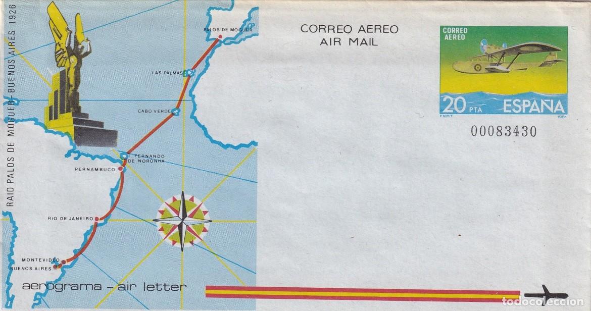 Sellos: Aerograma Espa&ntilde;a 1981 Edifil 208 - 55 Aniversario Raid Palos de Moguer-Buenos Aires Vuelo Plus Ultra