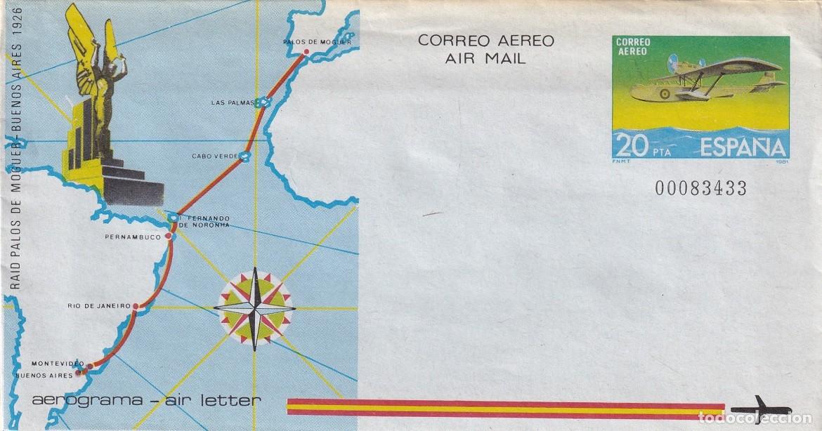 Sellos: Aerograma Espa&ntilde;a 1981 Edifil 208 - 55 Aniversario Raid Palos de Moguer-Buenos Aires Vuelo Plus Ultra