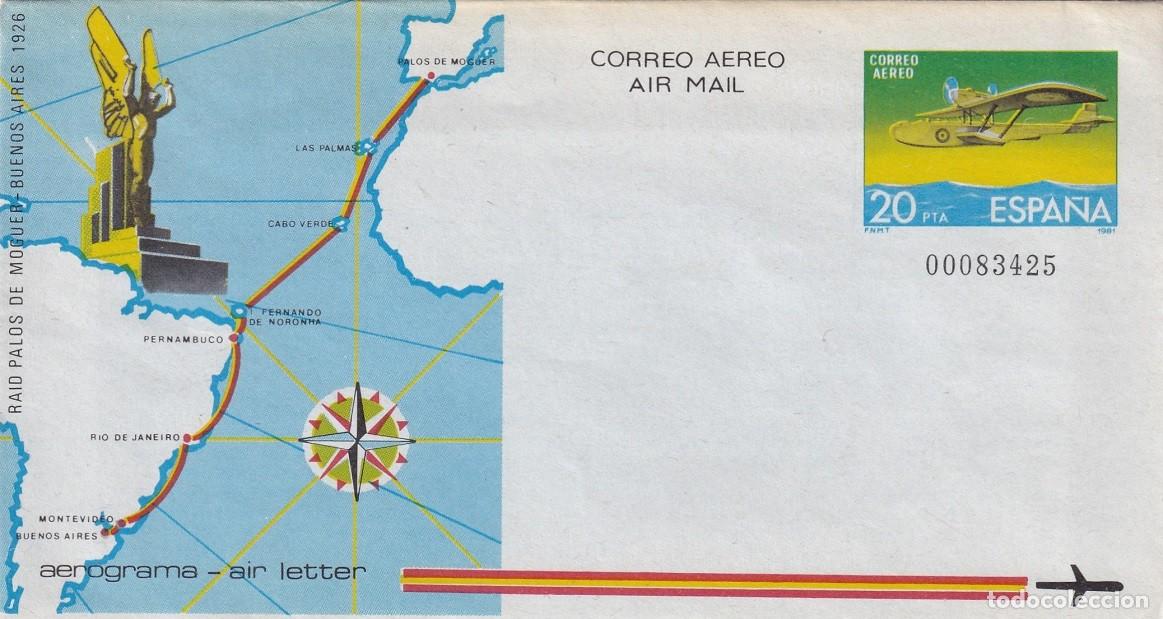 Sellos: Aerograma Espa&ntilde;a 1981 Edifil 208 - 55 Aniversario Raid Palos de Moguer-Buenos Aires Vuelo Plus Ultra