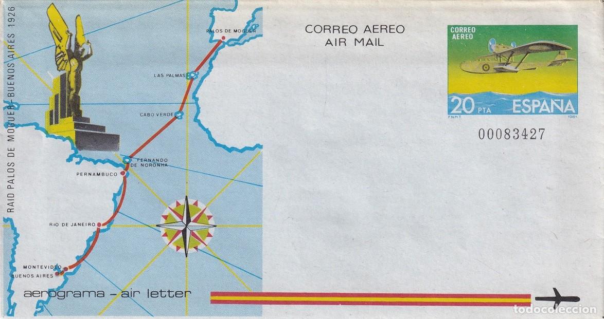 Sellos: Aerograma Espa&ntilde;a 1981 Edifil 208 - 55 Aniversario Raid Palos de Moguer-Buenos Aires Vuelo Plus Ultra