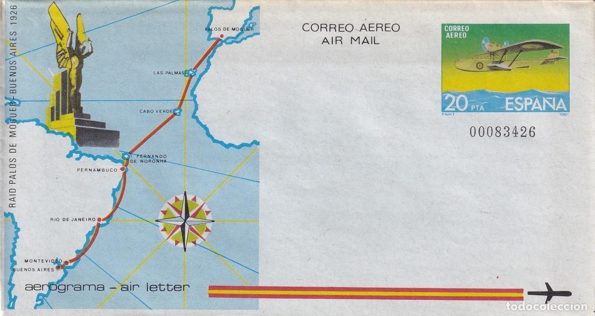 Sellos: Aerograma Espa&ntilde;a 1981 Edifil 208 - 55 Aniversario Raid Palos de Moguer-Buenos Aires Vuelo Plus Ultra