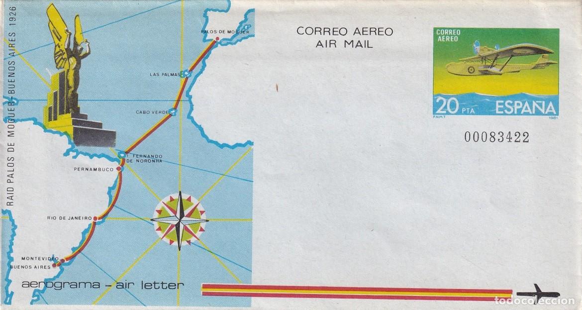 Sellos: Aerograma Espa&ntilde;a 1981 Edifil 208 - 55 Aniversario Raid Palos de Moguer-Buenos Aires Vuelo Plus Ultra