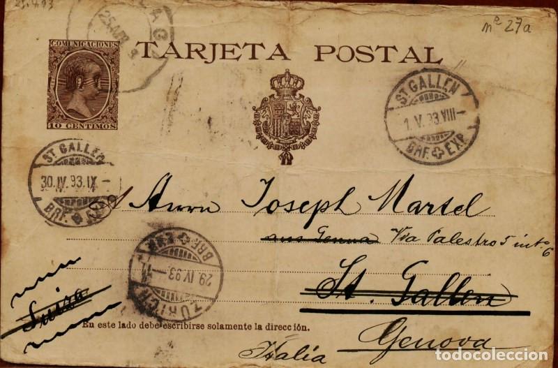 Sellos: FA4337. 1893, Entero postal de Malaga a Sant Gallen