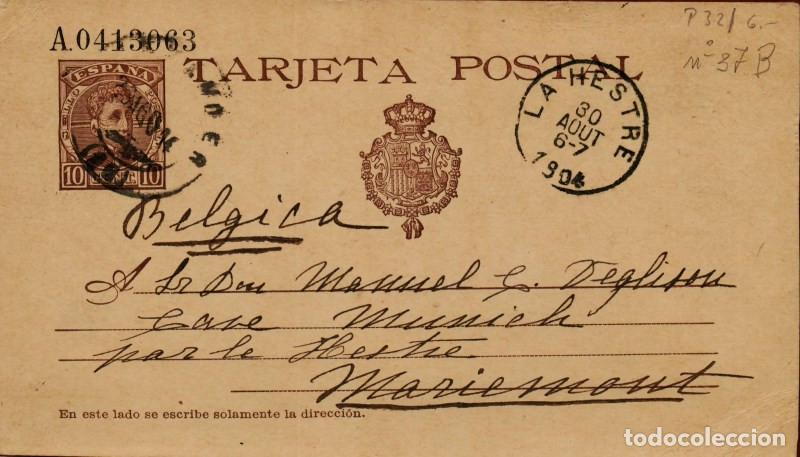 Sellos: FA4367. 1904, Entero postal de Santander a Lanestre (Belgica)