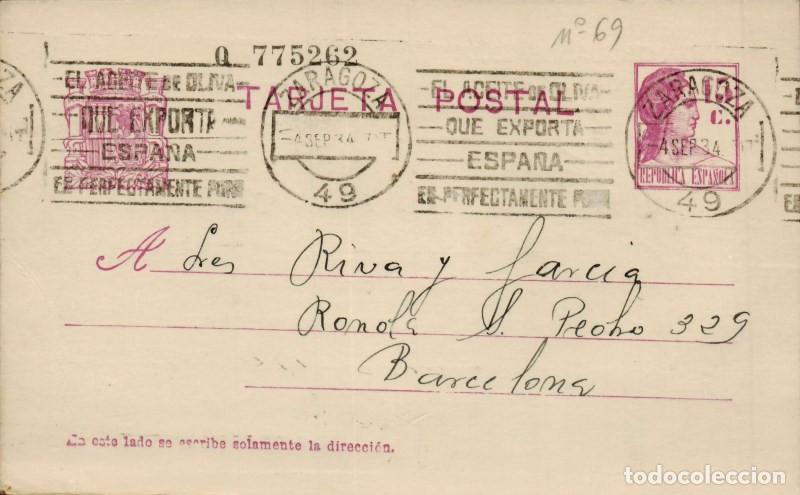 Sellos: FA4723. 1934, Tarjeta postal dirigida de Zaragoza a Barcelona