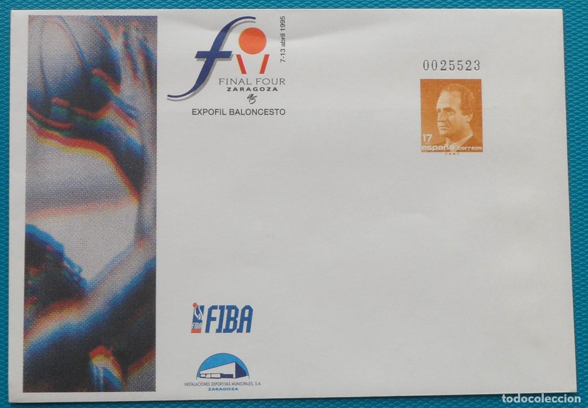 Sellos: 1995-ESPA&Ntilde;A-SOBRES ENTERO POSTALES-VER FOTO-N&ordm;26-EXPOFIL BALONCESTO-ZARAGOZA