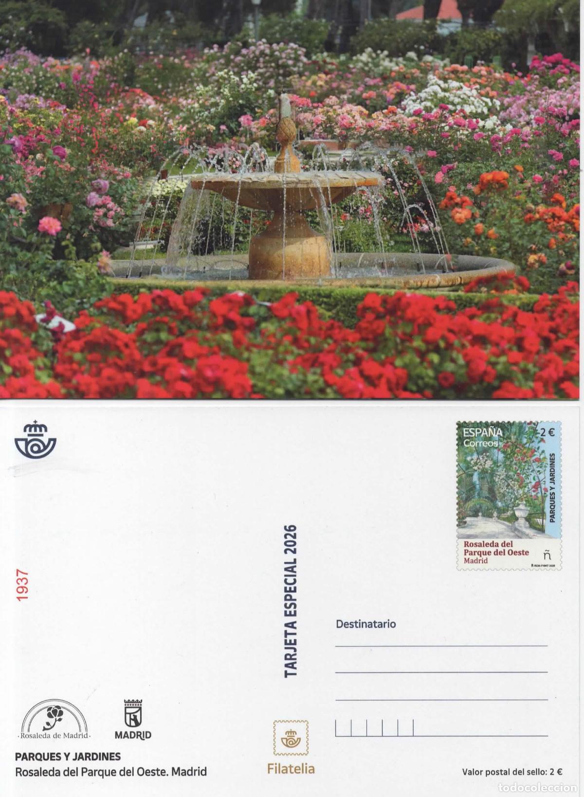 Sellos: ESPA&Ntilde;A ENTERO POSTAL ROSALEDA PARQUE DEL OESTE ROSA ROSE FLOR FLOWER