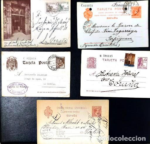 Sellos: Lote de 5 Tarjetas Postales Antiguas y Documentos Postales Espa&ntilde;oles (Siglo XIX y XX)