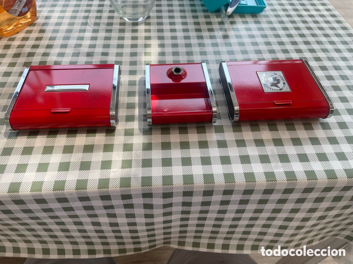 Sellos: Lote Set De Escritorio Vintage Rojo Y Cromo Con Sello Isabel Ii Y Marca Maor
