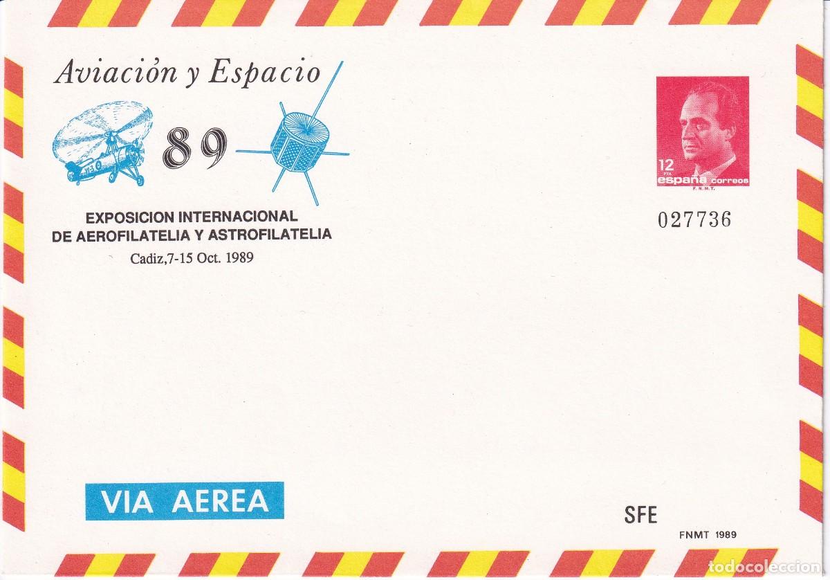 Sellos: SOBRE ENTERO POSTAL N&ordm; 14 EXP. INTERNACIONAL EN CADIZ DE AVIACI&Oacute;N Y ESPACIO A&Ntilde;O 1989