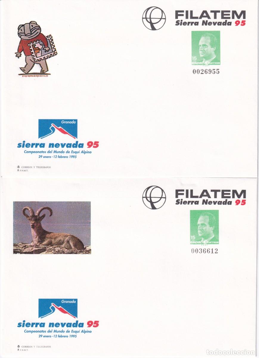 Sellos: 4 SOBRES ENTERO POSTAL N&ordm; 25 A/D CAMPEONATO MUNDIAL ESQUI EN SIERRA NEVADA A&Ntilde;O 1995 (GRANADA)