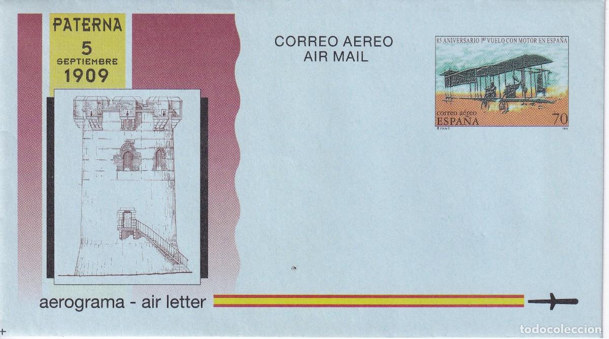 Sellos: AEROGRAMA EDIFIL N&ordm; 219 - 85 ANIVERSARIO DEL PRIMER VUELO A MOTOR. PATERNA 1909