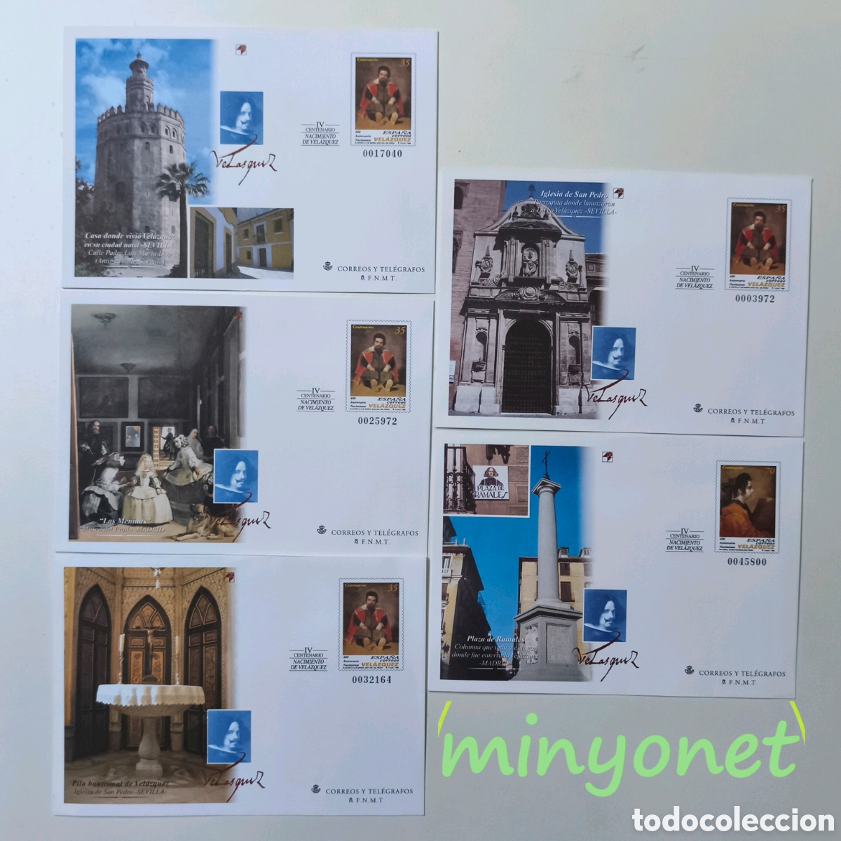 Sellos: 5 sobres Entero postales de 1999 IV Centenario nacimiento Velazquez