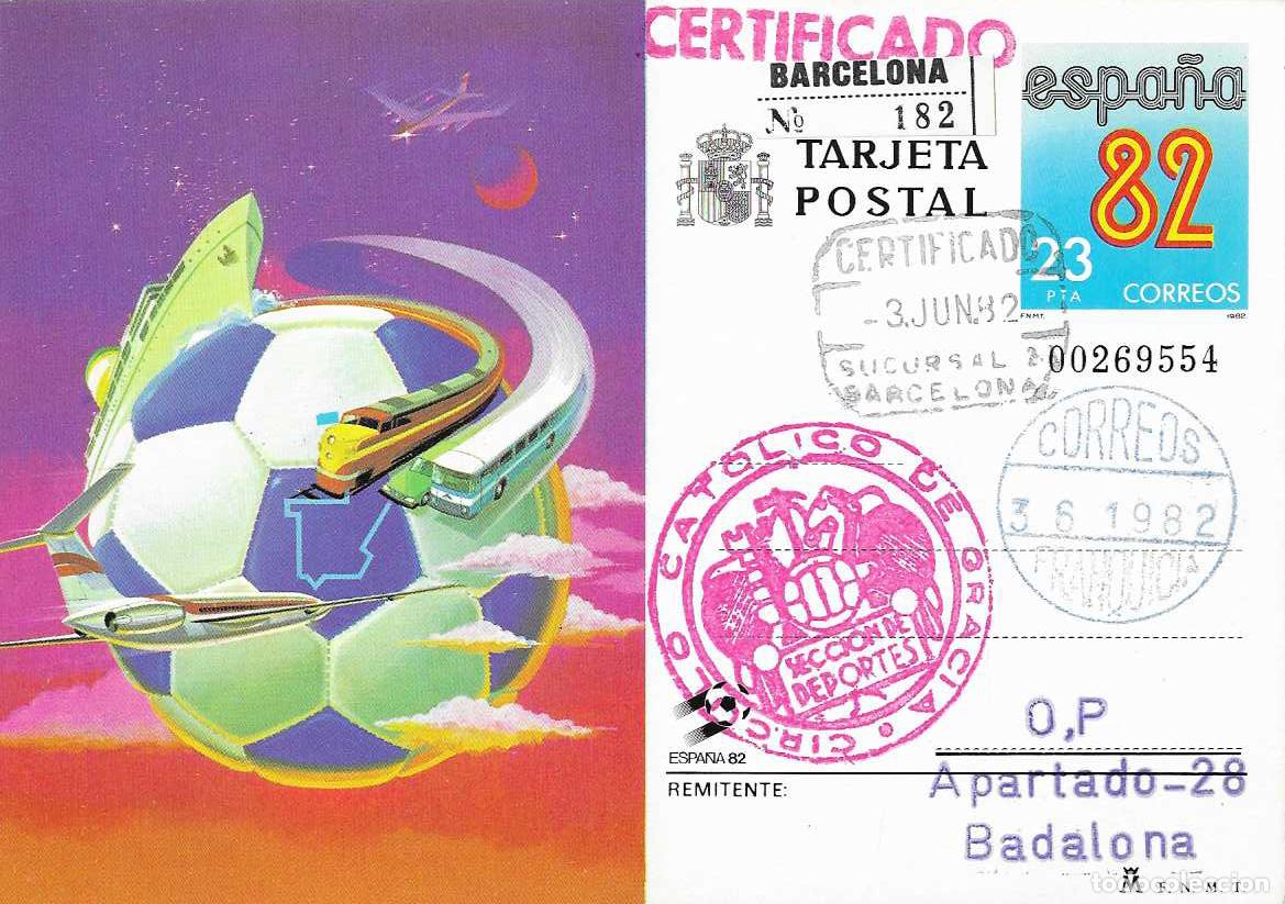 Stamps: FUTBOL COPA MUNDIAL ESPA&Ntilde;A MEDIOS DE TRANSPORTE 1982 (EDIFIL 132) EP CERTIFICADO PRIMER DIA LLEGADA