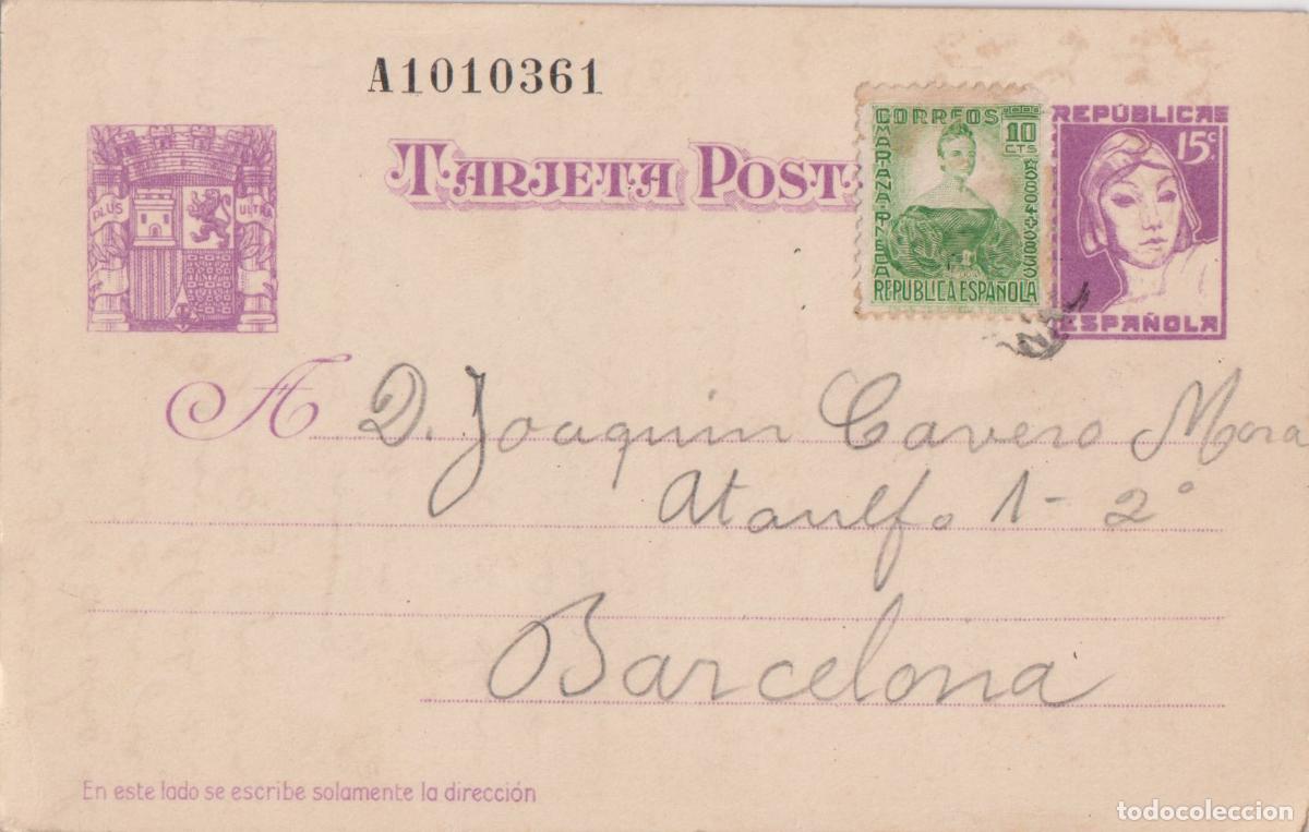 Sellos: ENTERO POSTAL CIRCULADO - TERRASSA A BARCELONA - 1937