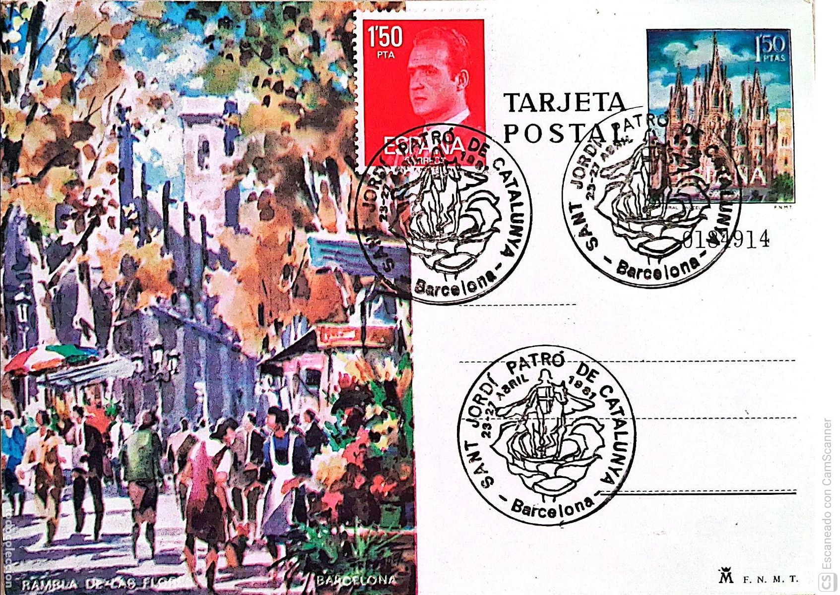 Sellos: Espa&ntilde;a. EP 101 Barcelona. Rambla de las Flores. 1973. Matasello: Sant Jordi Patr&oacute; de Catalunya. 23-2