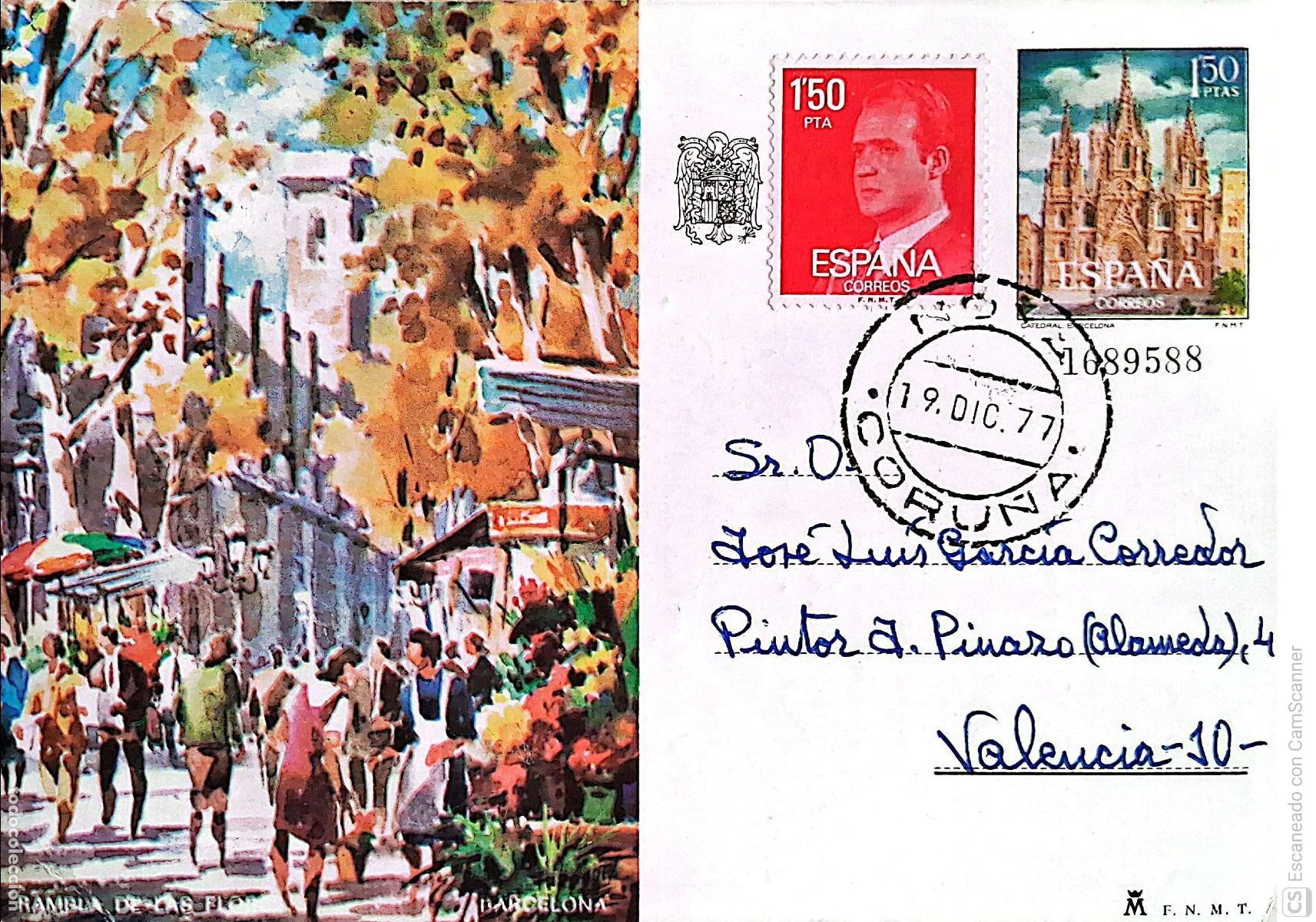 Sellos: Espa&ntilde;a. EP 101 Barcelona. Rambla de las Flores. 1973. Usado. Numeraci&oacute;n Edifil Dorso con felicitac