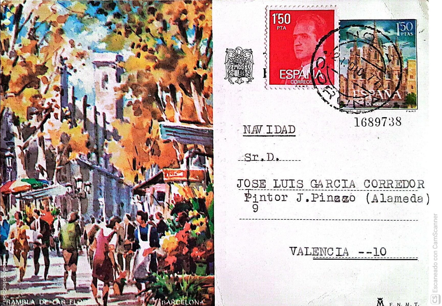 Sellos: Espa&ntilde;a. EP 101 Barcelona. Rambla de las Flores. 1973. Usado. Numeraci&oacute;n Edifil Dorso con felicitac