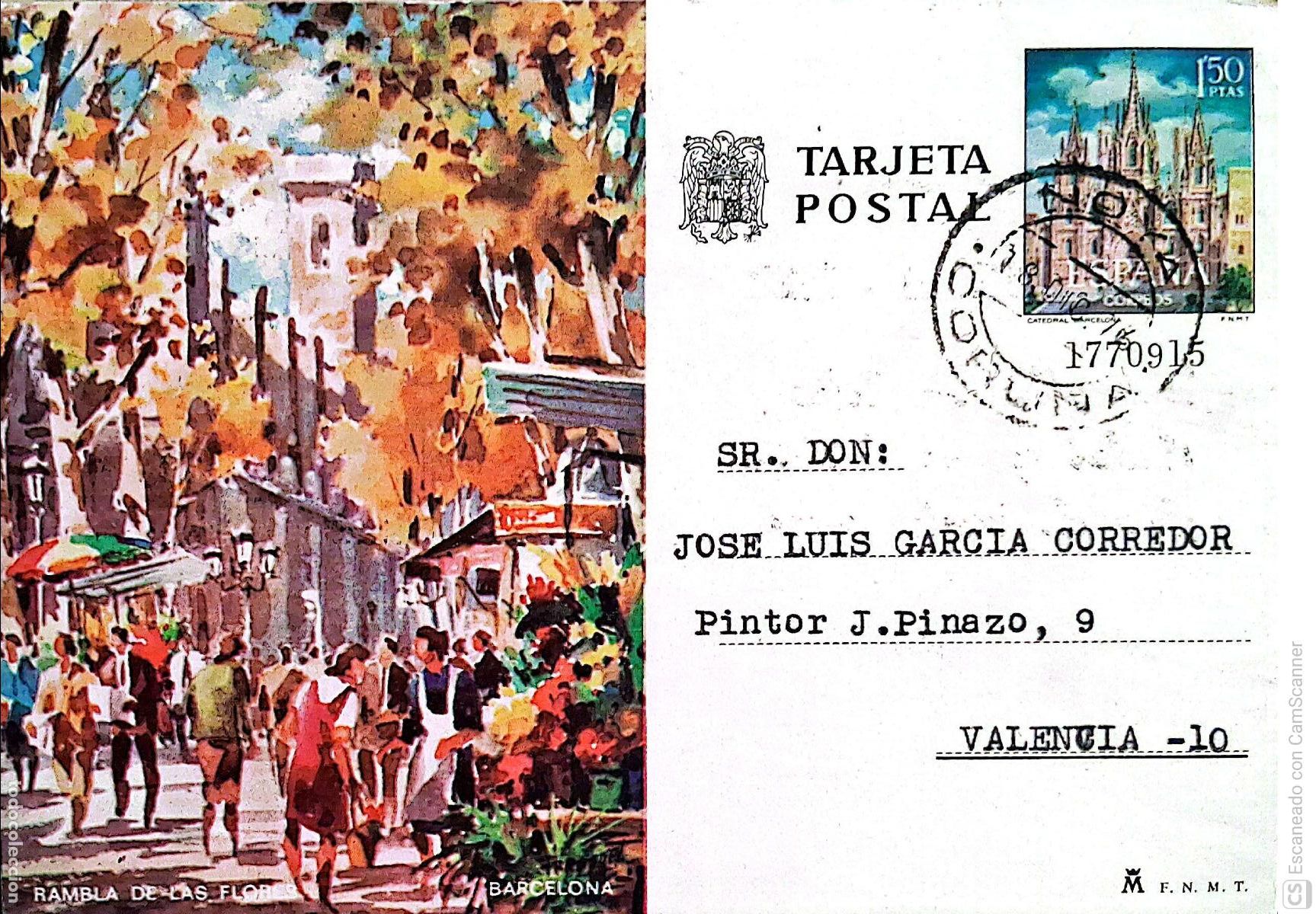 Sellos: Espa&ntilde;a. EP 101 Barcelona. Rambla de las Flores. 1973. Usado. Numeraci&oacute;n Edifil Dorso con felicitac
