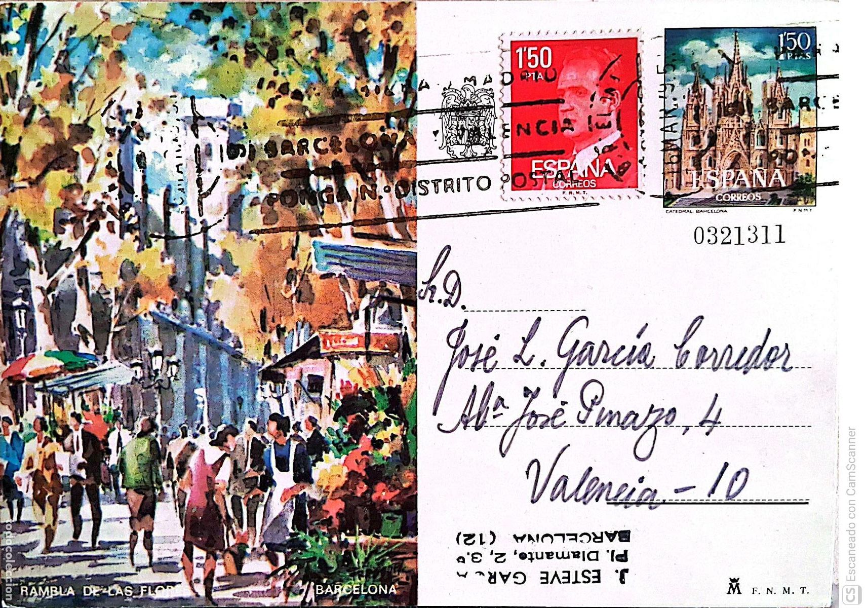 Sellos: Espa&ntilde;a. EP 101 Barcelona. Rambla de las Flores. 1973. Usado. Numeraci&oacute;n Edifil Dorso con felicitac