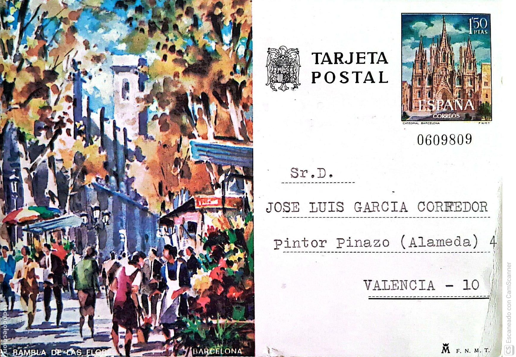Sellos: Espa&ntilde;a. EP 101 Barcelona. Rambla de las Flores. 1973. Usado. Numeraci&oacute;n Edifil Dorso con felicitac