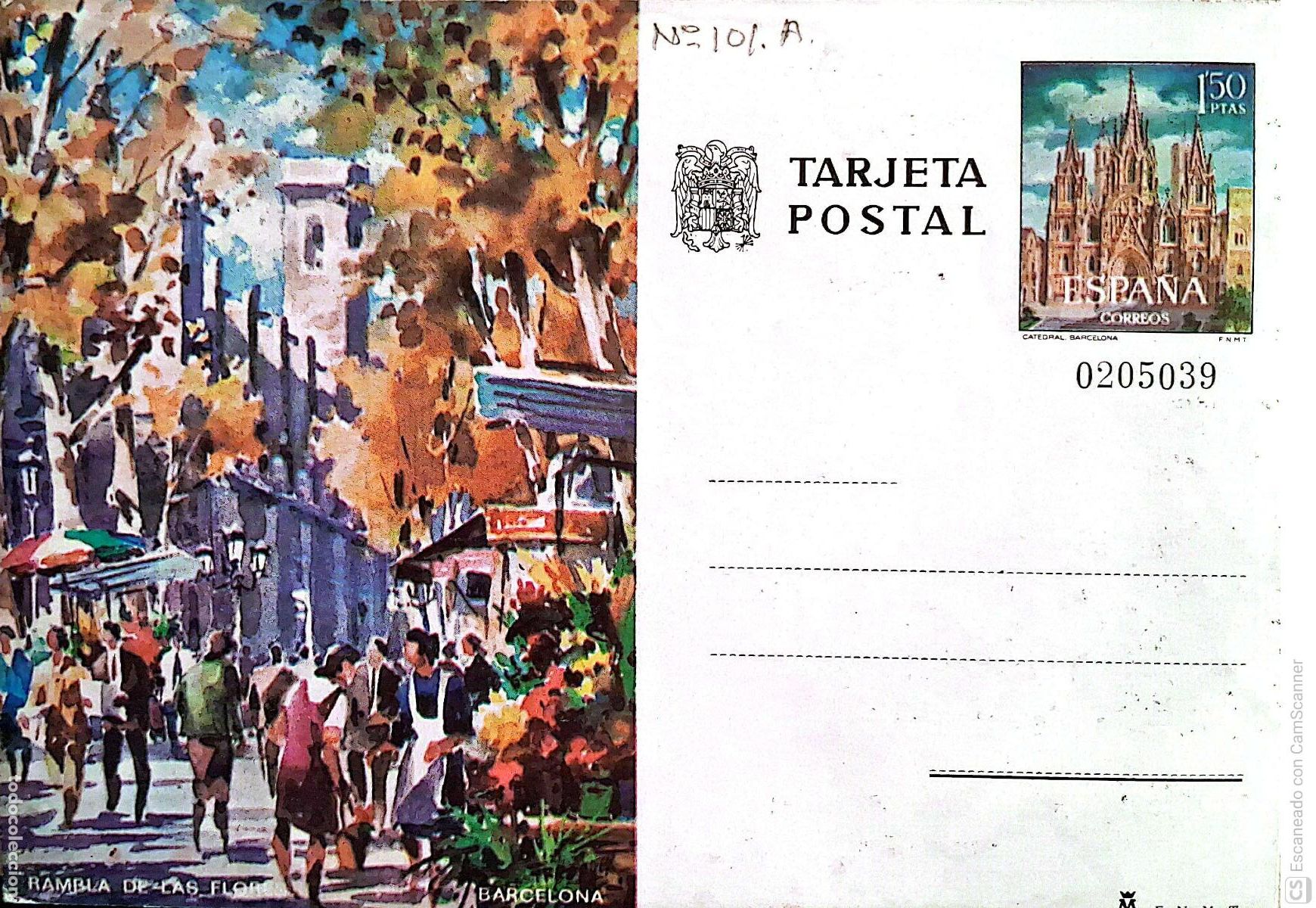 Sellos: Espa&ntilde;a. EP 101 Barcelona. Rambla de las Flores. 1973. Nuevo. Numeraci&oacute;n Edifil Dorso con propagand