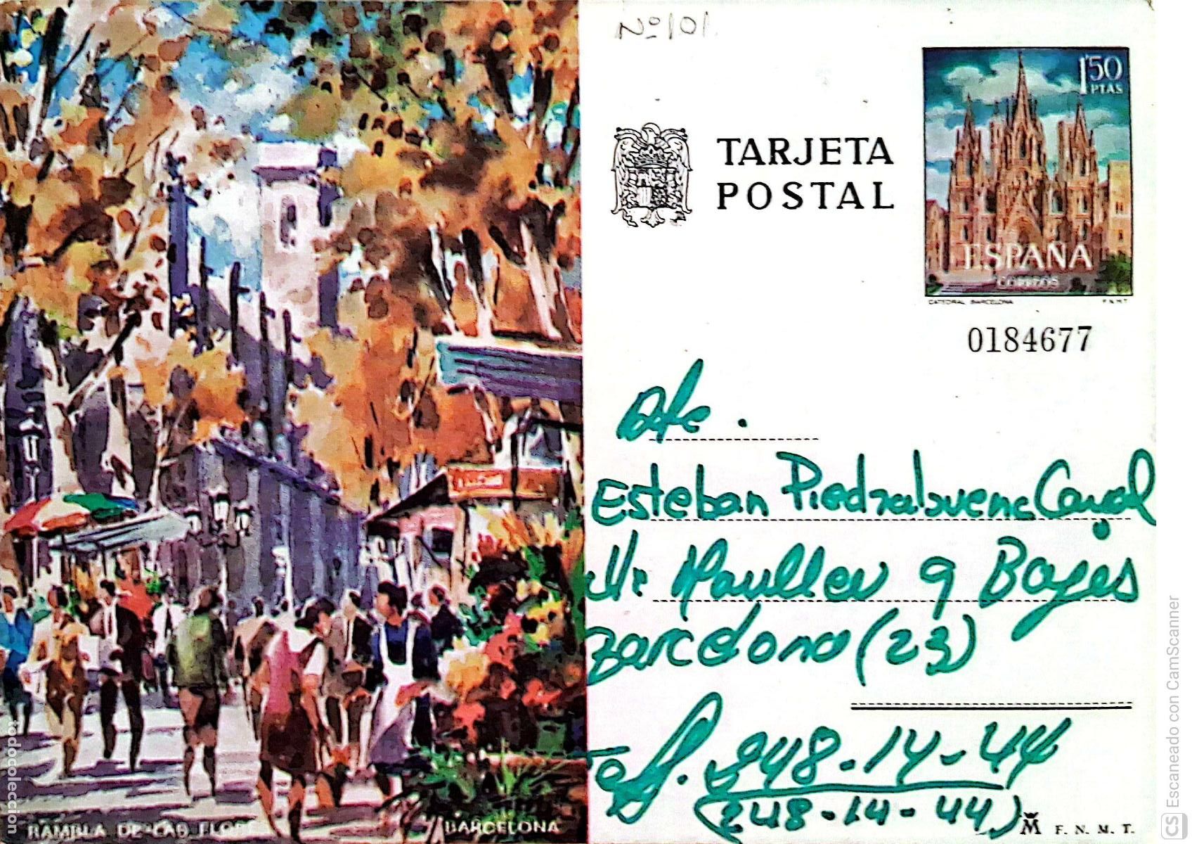 Sellos: Espa&ntilde;a. EP 101 Barcelona. Rambla de las Flores. 1973. Usado. Numeraci&oacute;n Edifil. Dorso con comunica