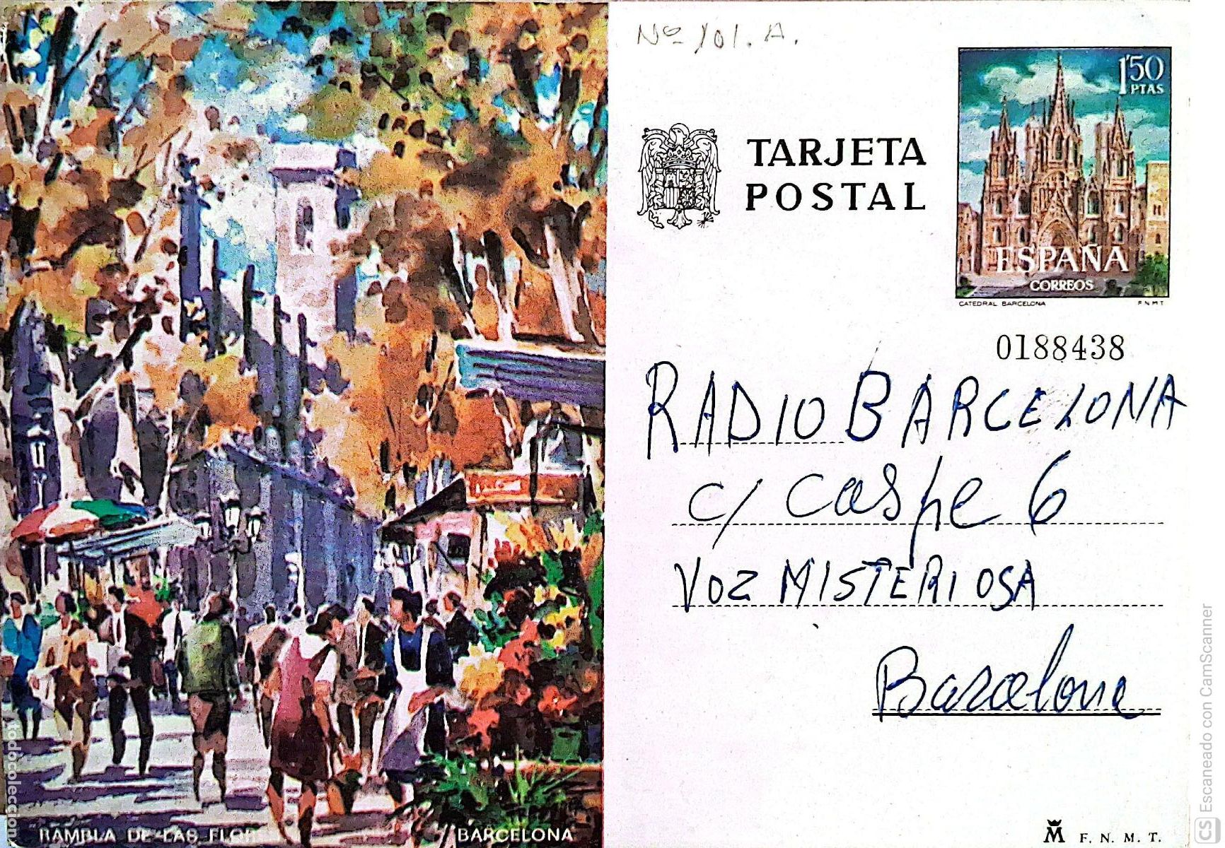 Sellos: Espa&ntilde;a. EP 101 Barcelona. Rambla de las Flores. 1973. Usado. Numeraci&oacute;n Edifil. Dorso con comunicad