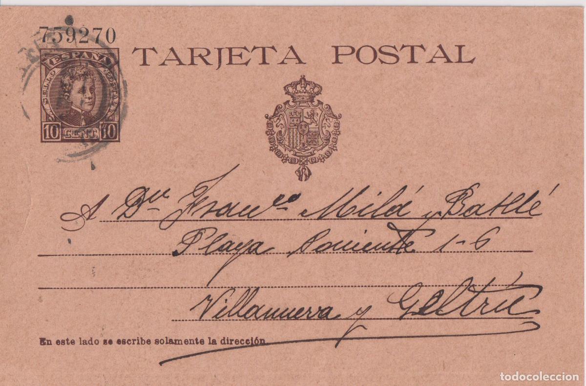 Sellos: ENTERO POSTAL CIRCULADO &ndash; VALENCIA A VILANOVA I LA GELTRU &ndash; 1902