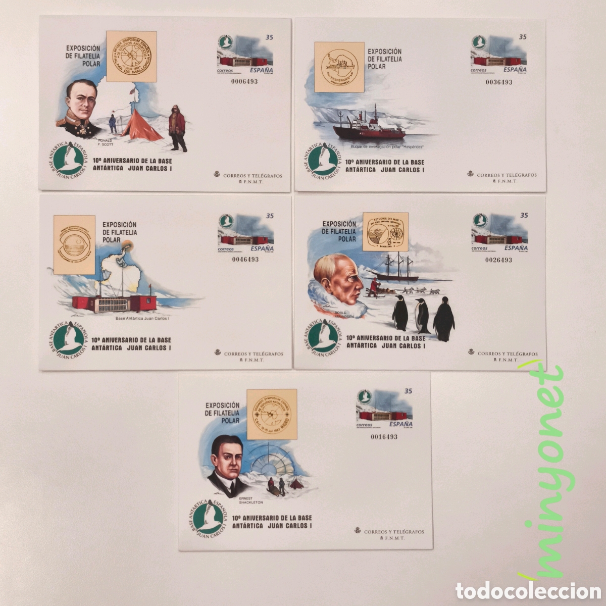 Sellos: 5 sobres Entero postales 49 de 1998 - Exposici&oacute;n Filat&eacute;lia Polar