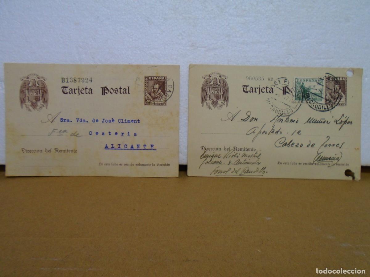 Sellos: ENTEROS POSTALES DE CERVANTES 20 CTS.CIRCULADAS, CON Y SIN PIE DE IMPRENTA 1941-1947.