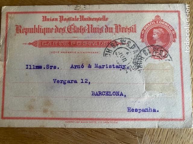 Sellos: ENTERO POSTAL. DE BRASIL DIRIGIDO A BARCELONA. 1922