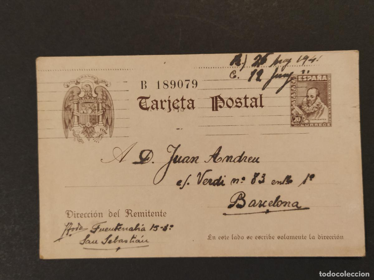 Sellos: ESPA&Ntilde;A - POS GUERRA CIVIL - ENTERO POSTAL A&Ntilde;O 1941 -DE SAN SEBASTIAN A BARCELONA-MILITAR-(116.600)