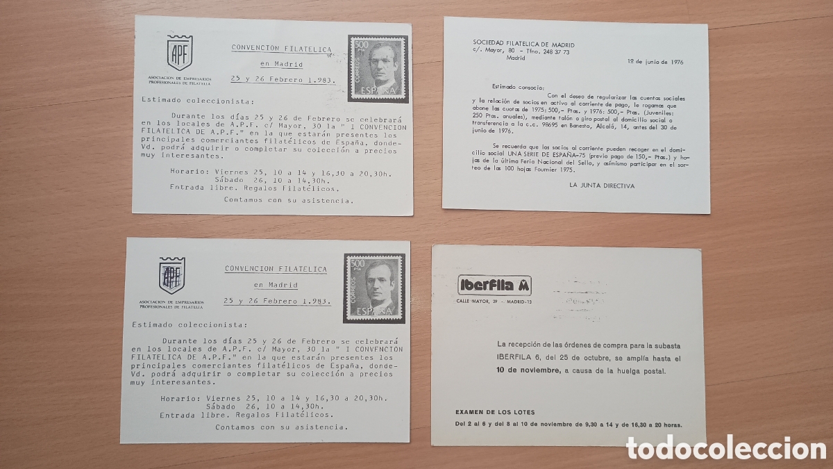 Sellos: ESPA&Ntilde;A LOTE 4 TARJETAS ENTERO POSTAL 1973/74 IMPRESI&Oacute;N PRIVADA APF / SOCIEDAD FILAT&Eacute;LICA / IBERFILA
