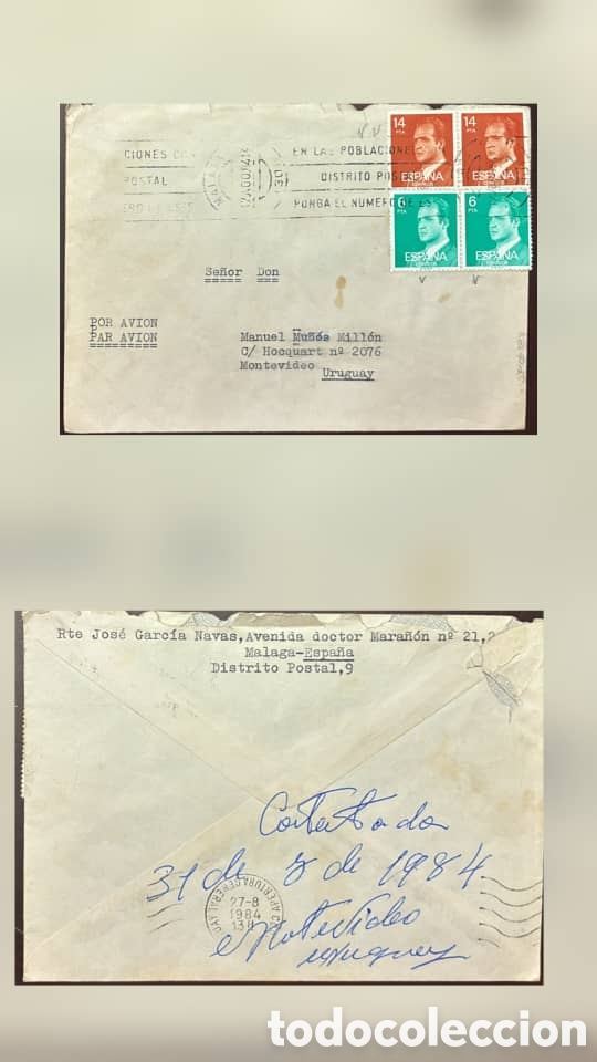Briefmarken: CA)​Spain (sent to Uruguay) 1984 (based on the August 1984 postmarks) ​Postal History / Internationa