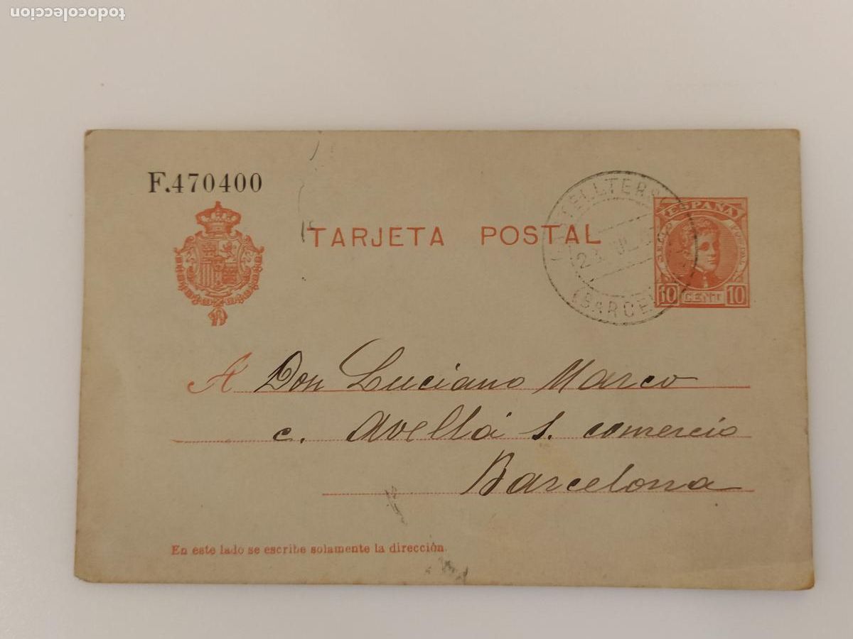 Sellos: CASTELLTER&Ccedil;OL - CASTELLTERSOL A&Ntilde;O 1907 - ENTERO POSTAL ESPA&Ntilde;A -VER FOTOS-(116.703)