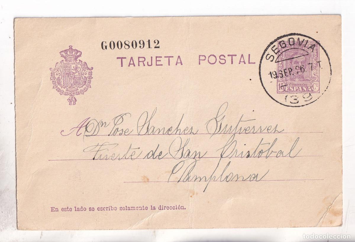 Sellos: TARJETA ENTERO POSTAL. SEGOVIA. 1926. AL FUERTE DE SAN CRIST&Oacute;BAL EN PAMPLONA, NAVARRA