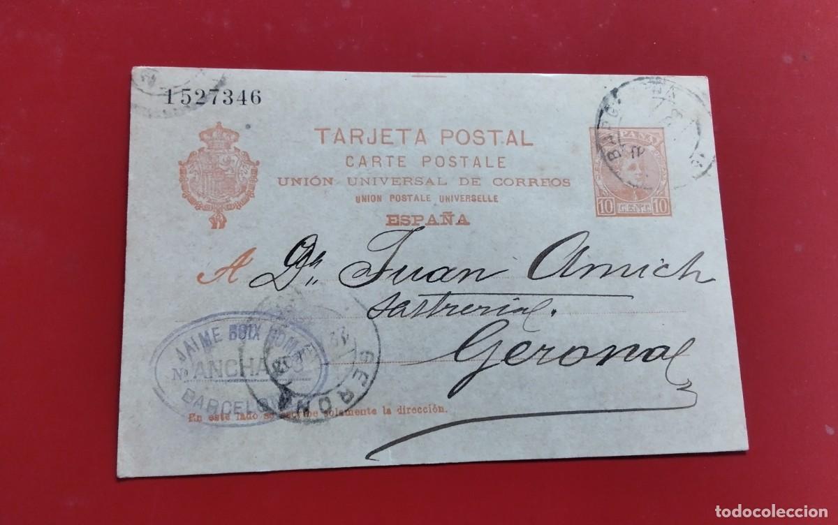 Sellos: BARCELONA , ENTERO POSTAL EDIFIL N&ordm; 42 CIRCULADO A GERONA