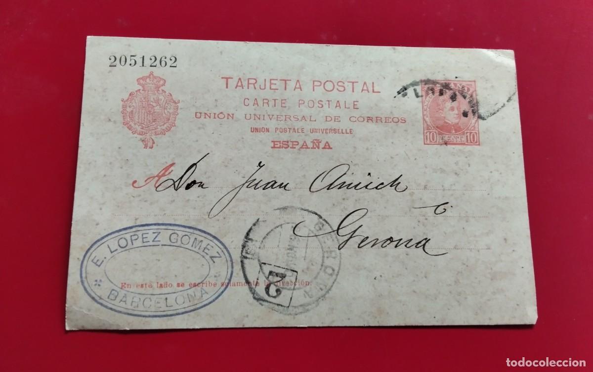 Sellos: BARCELONA ENTERO POSTAL EDIFIL N&ordm; 42 CIRCULADO A GERONA , A&Ntilde;O 1902