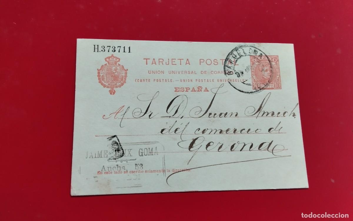 Sellos: BARCELONA ENTERO POSTAL EDIFIL N&ordm; 42 CIRCULADO A GERONA , A&Ntilde;O 1909
