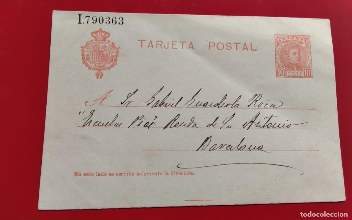 Sellos: ENTERO POSTAL EDIFIL N&ordm; 49 CIRCULADO A BARCELONA A&Ntilde;O 1909