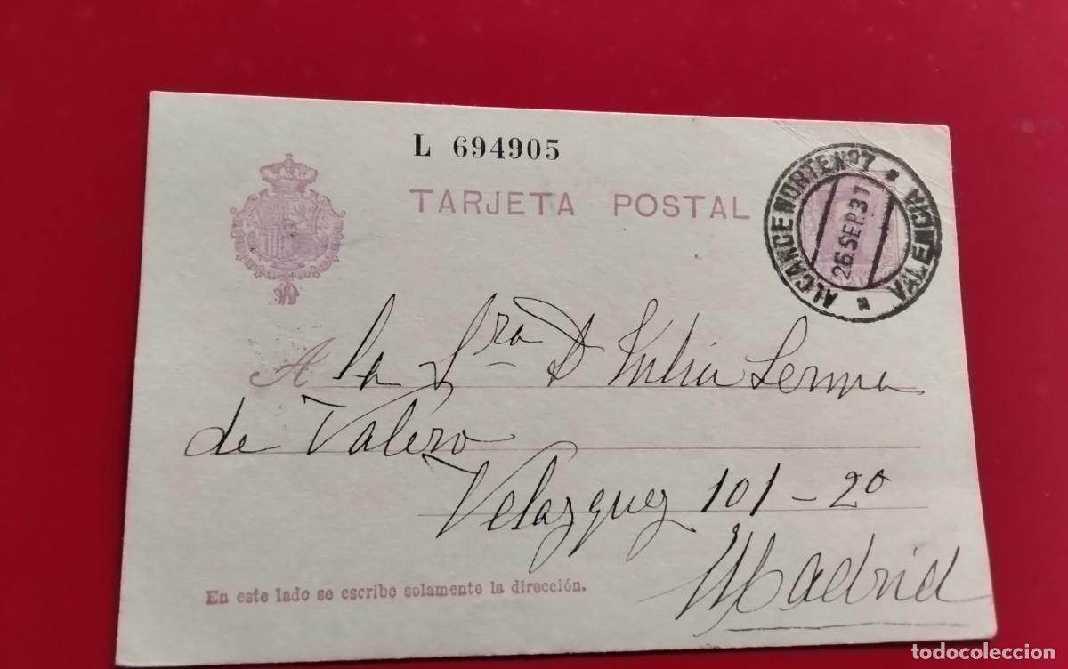 Sellos: ALICANTE NORTE ENTERO POSTAL EDIFIL N&ordm; 57 CIRCULADO A MADRID A&Ntilde;O 1931 , ATENCION MATASELLO