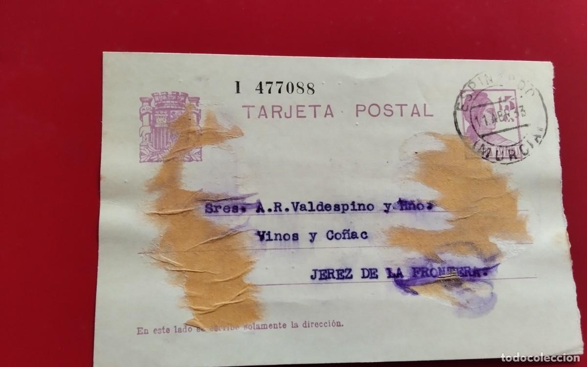 Sellos: ESPINARDO ENTERO POSTAL EDIFIL N&ordm; 69CIRCULADO A JEREZ DE LA FRONTERA A&Ntilde;O 1933
